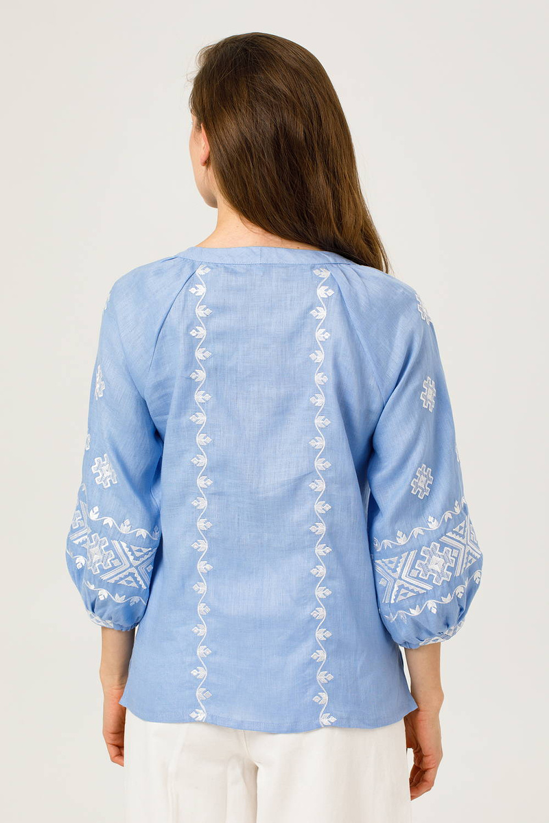 Women's embroidered shirt made of blue linen by Rostyslav